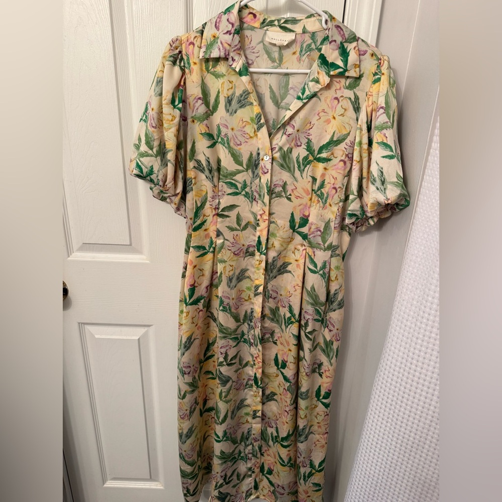 MELLODAY Floral Print Dress with Green and Yellow Accents